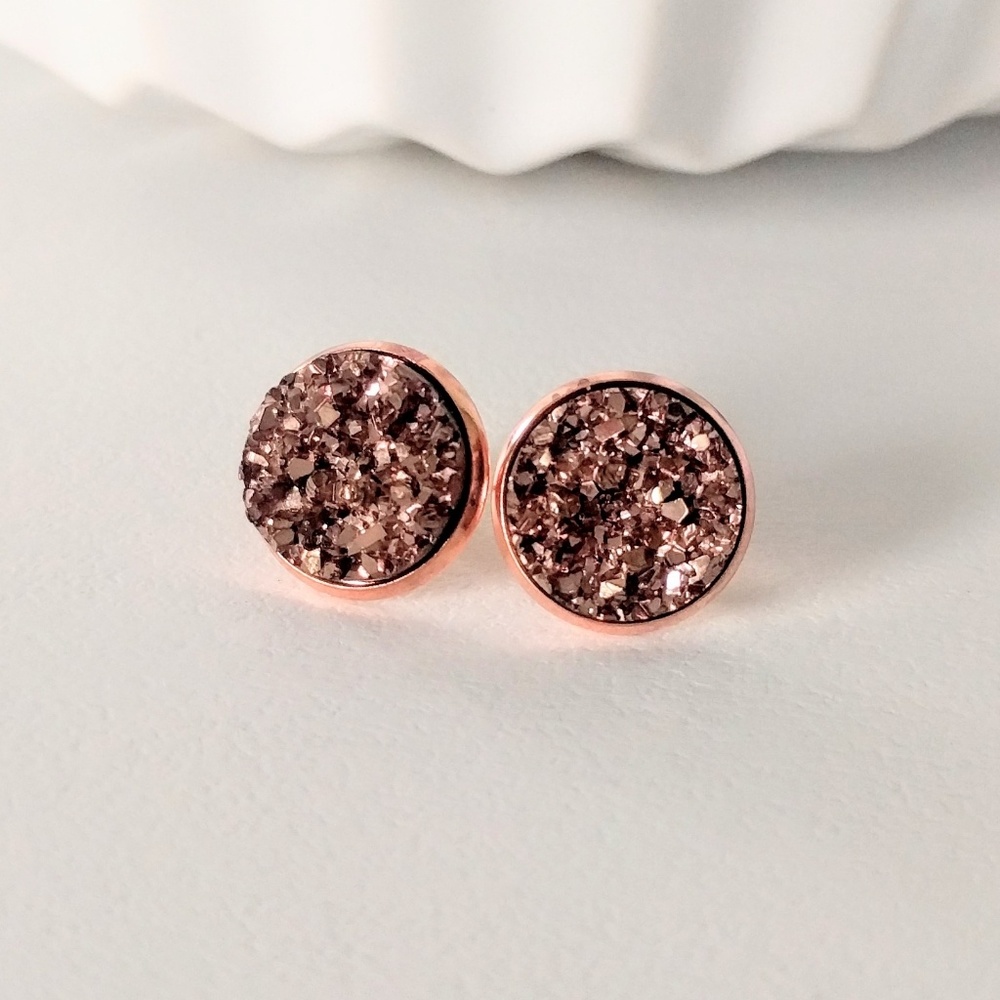 Druzy Stud Earrings - Rose Gold Studs